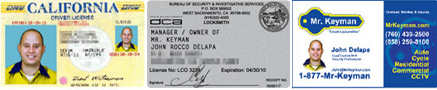 Drivers License - Locksmith License - Business Card